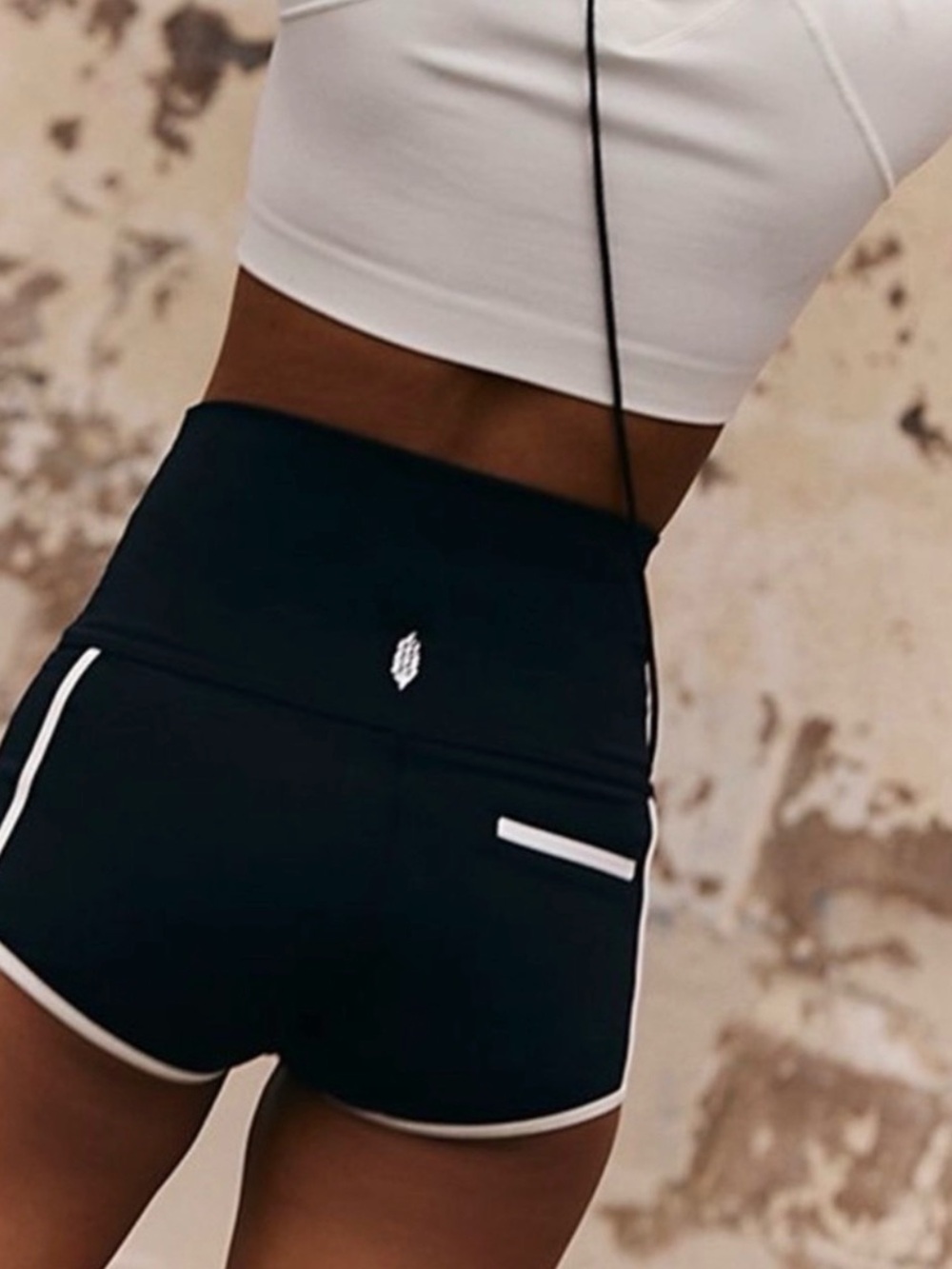 FP Movement by Free People Black High-Waist Athletic Shorts with White Trim